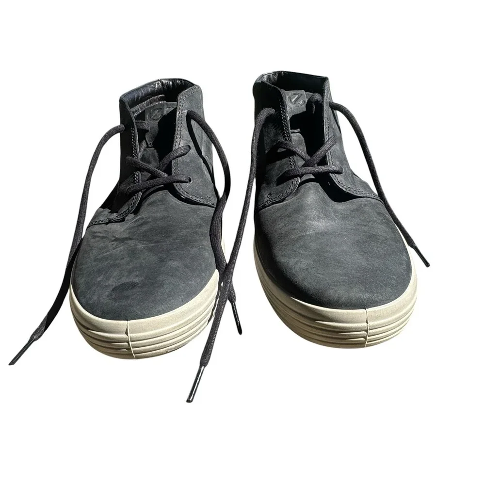 Ecco Soft 7 Chukka Ankle Boots Mens Size 8 Black Nubuck Leather Casual Lace Up